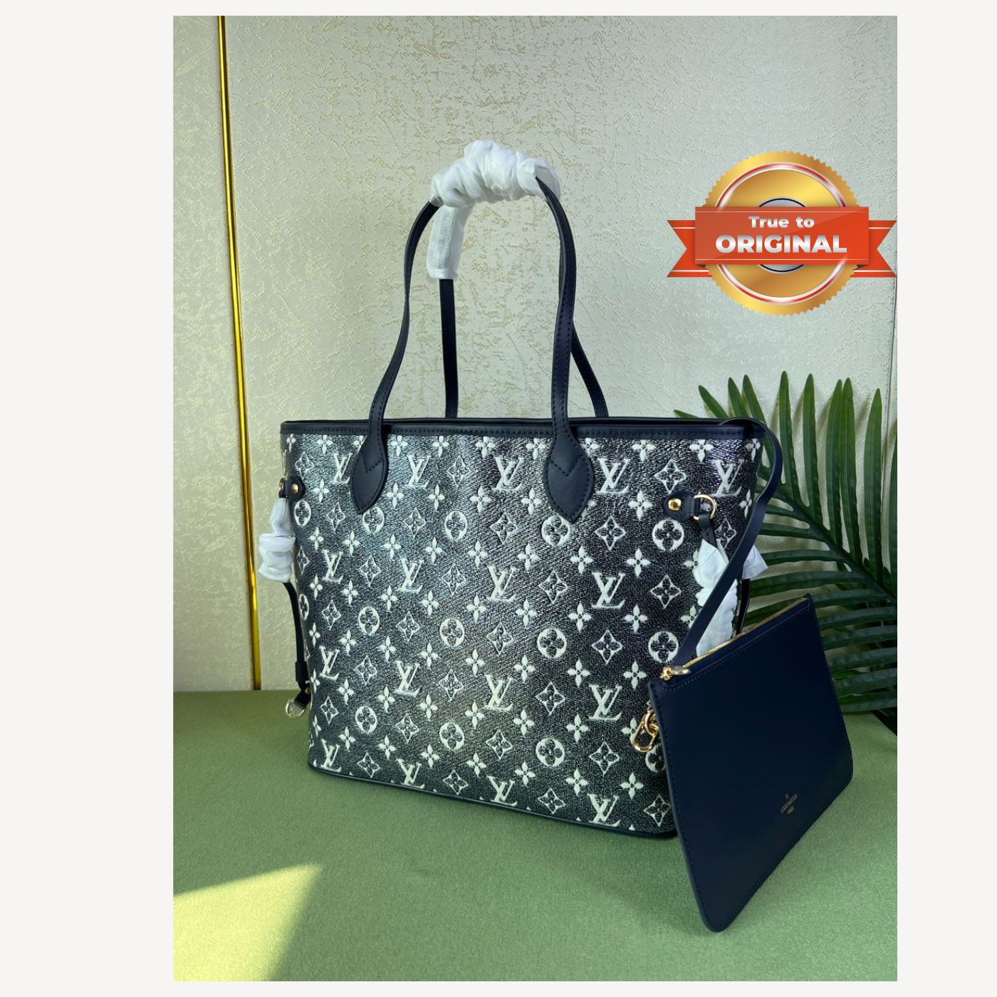 [True-to-ORIGINAL] Louis Vuitton Neverfull MM Monogram Jacquard Denim Totes Bag Grey For Women 12.2in/31cm